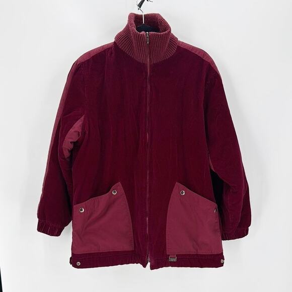 Vintage Ispo International Corduroy maroon Sherpa lined hooded